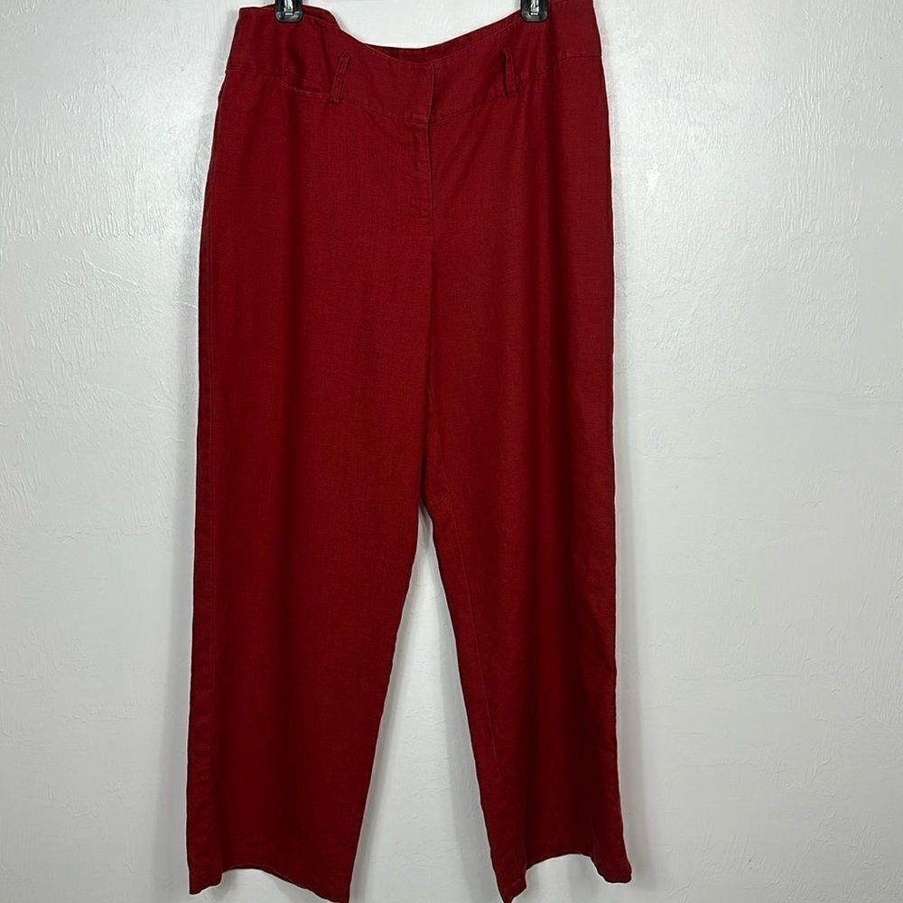 Intuitions Red Linen Straight Leg Pants Size 12